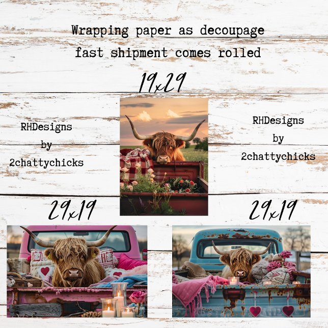 Decoupage Highland Cows Rustic Art Wrapping Paper Sheet (Creator Uploaded)