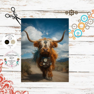 Decoupage Highland Haute Couture Steampunk Cows Wrapping Paper Sheet