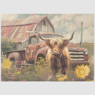 Decoupage Highland Red Truck and Barn  Tissue Paper