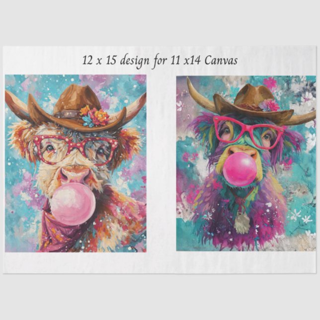 Decoupage Highland Western Bubble Gum 11x14 Canvas Tissue Paper (Front)