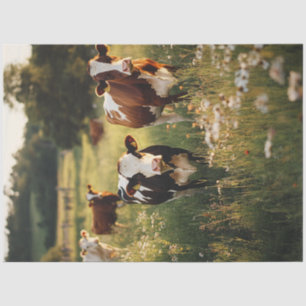 Decoupage Holstein Cows Standing Field Flowers  Tissue Paper