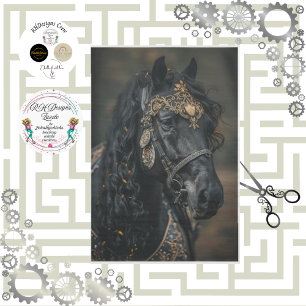 Decoupage Horse Black Nobility Golden Adornments Tissue Paper