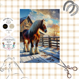 Decoupage Horse Farm Ranch Snow Scene Barn Art Tissue Paper