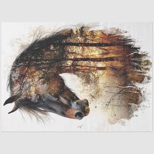 Decoupage Horse Harmony Nature Double Exposure Tissue Paper (Front)
