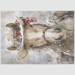 Decoupage Horse wearing Cowboy Hat Winter Scene Tissue Paper