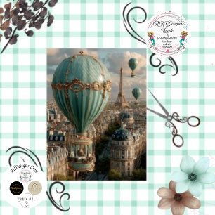 Decoupage Hot Air Balloon Eiffel Tower Scene Tissue Paper