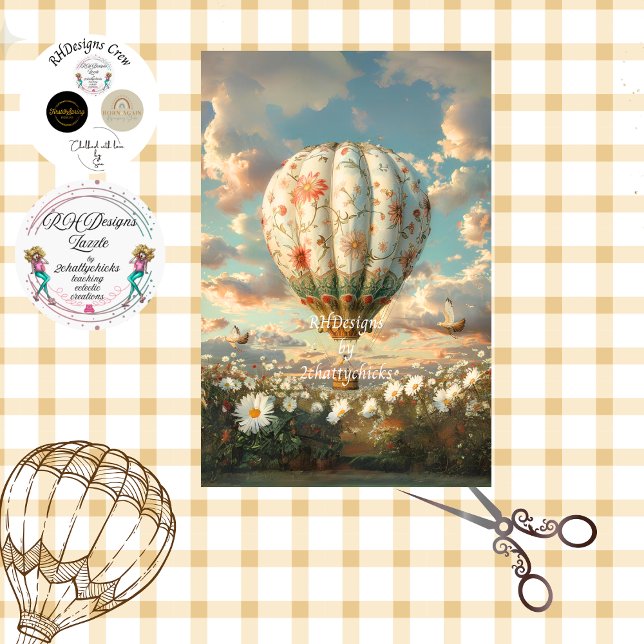 Decoupage Hot Air Balloon Floral  Field of Daisies Tissue Paper (Creator Uploaded)
