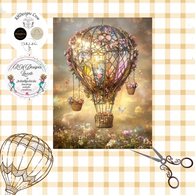 Decoupage Hot Air Balloon Stained Glass Floral  Tissue Paper (Creator Uploaded)