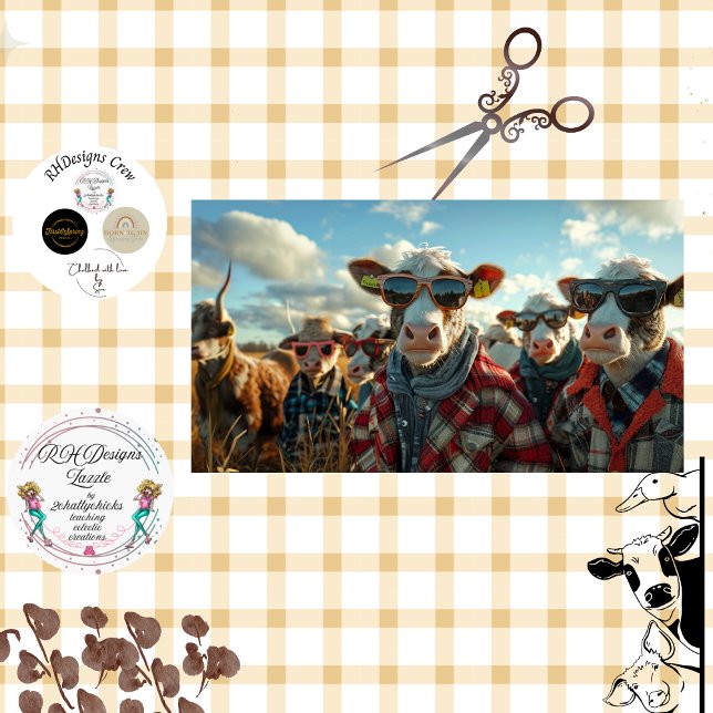Decoupage Humourous Cows Dressed Farm Clothes Tissue Paper (Creator Uploaded)
