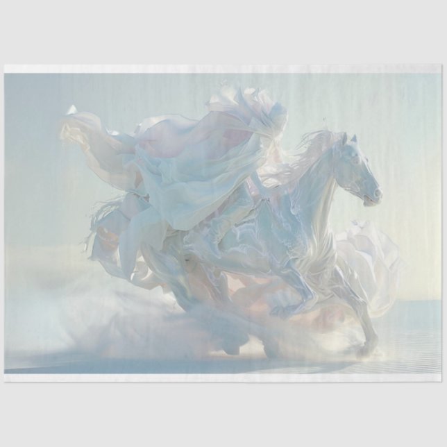 Decoupage Ice Sculptured Horse & Rider White  Tissue Paper (Front)
