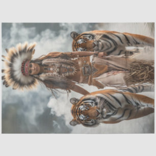 Decoupage Indian Woman 2 Bengal Tigers Tissue Paper