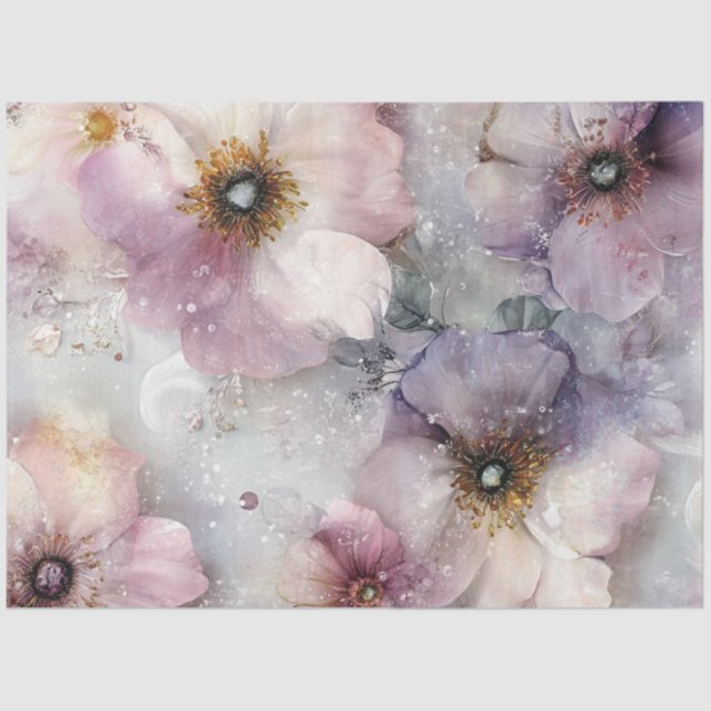 Decoupage Intricate Floral Pattern Pink Purple  Tissue Paper (Front)