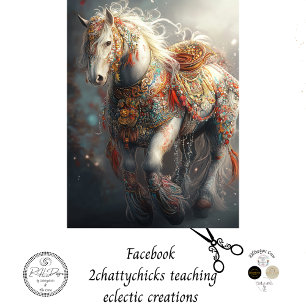 Decoupage Intricate White Horse & Embellishments  Tissue Paper