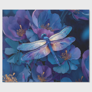 Decoupage Iridescent Dragonfly Colorful Flowers Wrapping Paper