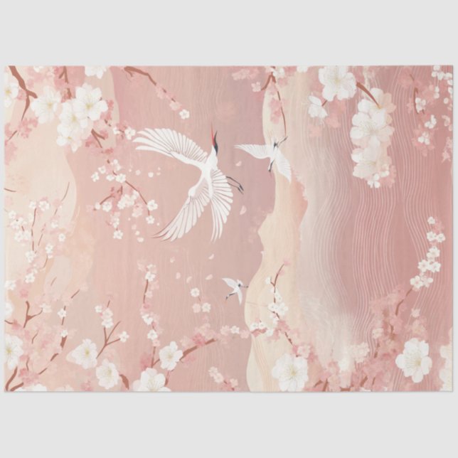Decoupage Japanese Spring Landscape Cheery Blossom Tissue Paper (Front)