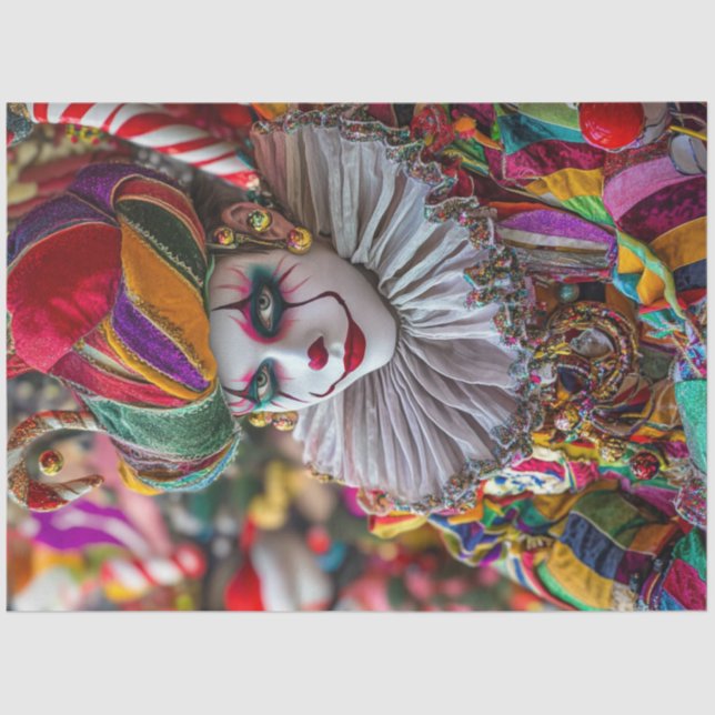 Decoupage Jester Clown Vibrant Circus Costume  Tissue Paper (Front)