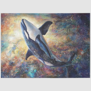 Decoupage Killer Whale Vibrant Abstract Painting  Tissue Paper