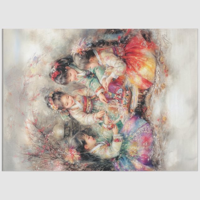 Decoupage Korean Children Dressed In Hanbok Tissue Paper (Front)