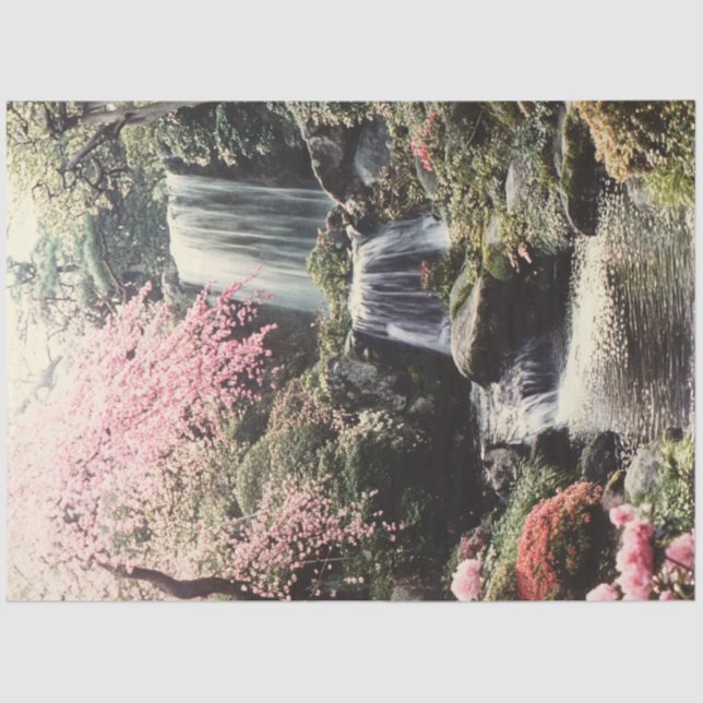 Decoupage Kyoto's Gardens Cascading Waterfall  Tissue Paper (Front)