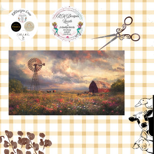 Decoupage Landscape Windmill Red Barn Wildflowers Tissue Paper