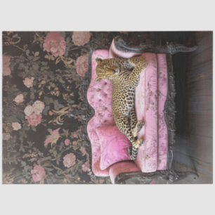Decoupage Leopard On Pink Velvet French Couch  Tissue Paper