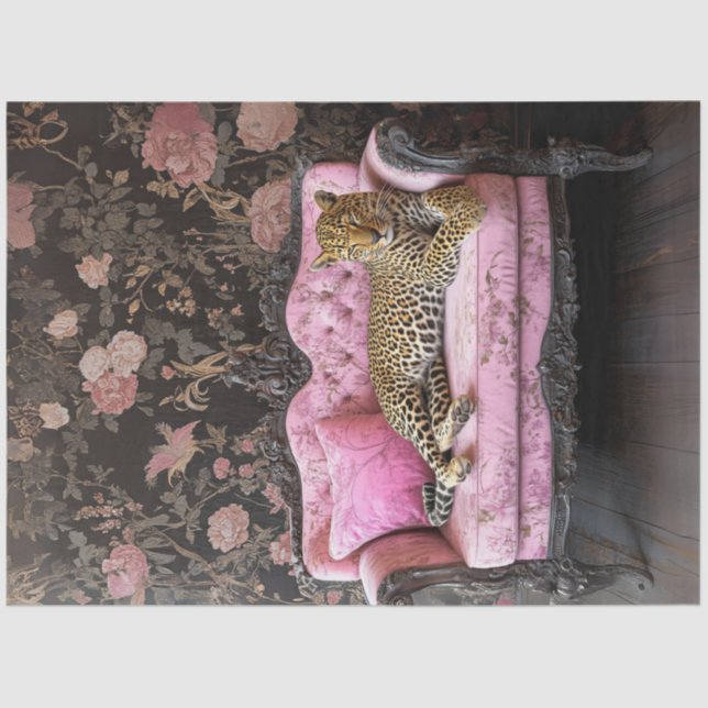 Decoupage Leopard On Pink Velvet French Couch  Tissue Paper (Front)