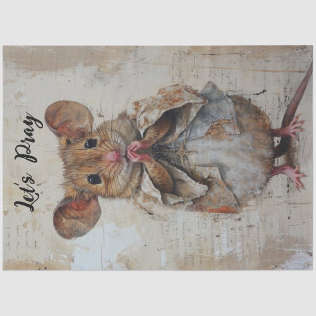 Decoupage Let's Pray Grunge Mouse  Tissue Paper (Front)