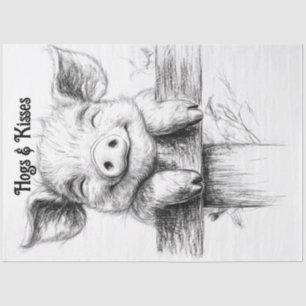Decoupage Line Drawing Piglet Hogs & Kisses  Tissue Paper
