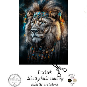 Decoupage Lion Adorned American Indian Headdress Tissue Paper