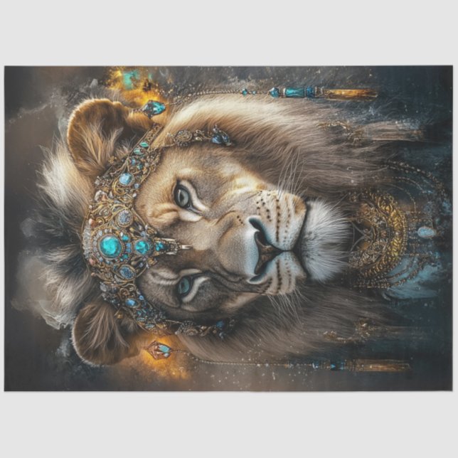 Decoupage Lioness Adorned American Indian Jeweller Tissue Paper (Front)