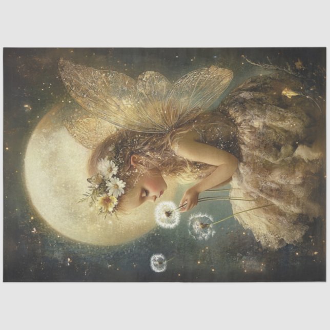 Decoupage Little Girl Fairy Moon Night Setting  Tissue Paper (Front)
