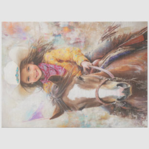 Decoupage Little Girl Riding Horse Rodeo Arena  Tissue Paper