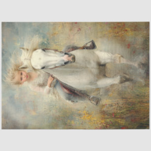 Decoupage Little Girl White Horse Field Flowers Tissue Paper