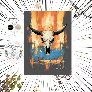 Decoupage LongHorn Vintage Poster Skull Orange Blu Tissue Paper