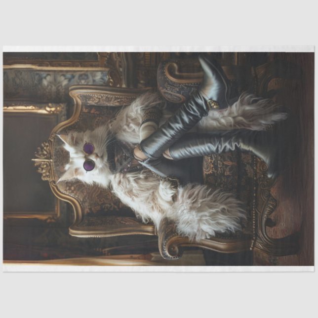 Decoupage Luxurious Dressed Cat  Tissue Paper (Front)