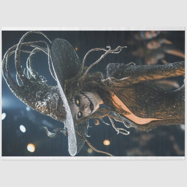 Decoupage Magical Black Ornate Witch Costume Tissue Paper (Front)