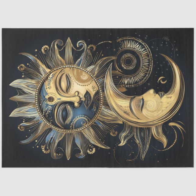 Decoupage Magical Celestial Sun Crescent Moon Star Tissue Paper (Front)