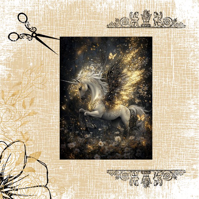 Decoupage Magical Unicorn Golden Sparkle Celestial Tissue Paper (Creator Uploaded)