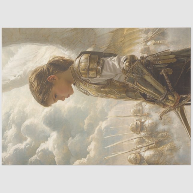 Decoupage Majestic Angelic Angel Ready for Battle  Tissue Paper (Front)