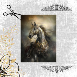 Decoupage Majestic Black Horse Golden Armour Crest Tissue Paper