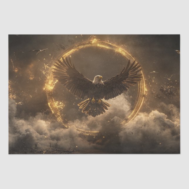 Decoupage Majestic Eagle Golden Ring Flying Tissue Paper (Front)