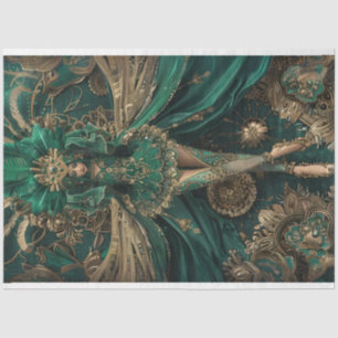 Decoupage Majestic Lady Dress in Green Masquerade  Tissue Paper