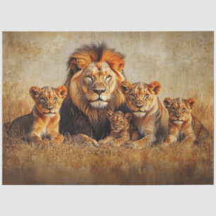 Decoupage Majestic Lion Lioness & 3 Cubs Tissue Paper