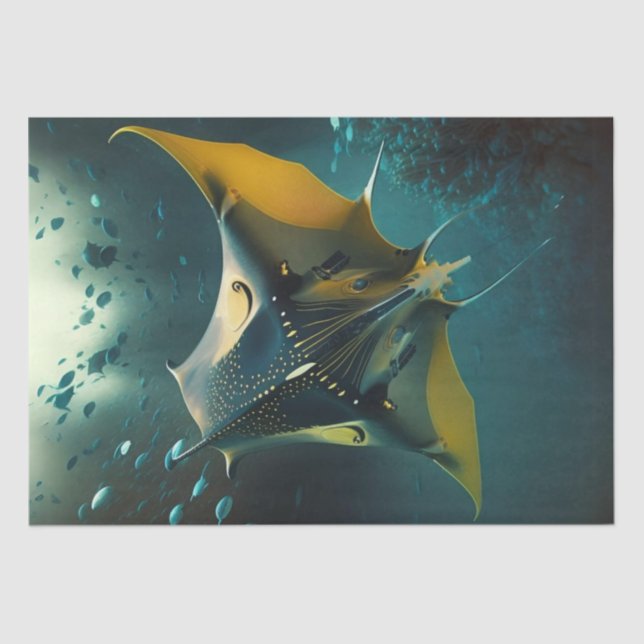 Decoupage Majestic Underwater Manta Ray Ocean  Tissue Paper (Front)