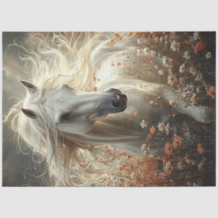 Decoupage Majestic White Horse Field of Flowers  Tissue Paper