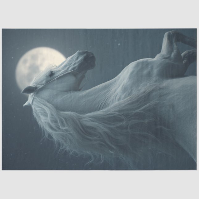 Decoupage Majestic White Horse Front of Moon Tissue Paper (Front)