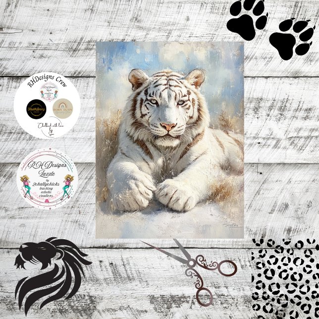 Decoupage Majestic White Tiger Laying in Field Tissue Paper (Creator Uploaded)