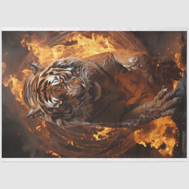 Decoupage Majestic Wildlife Tiger Fire Art Tissue Paper (Front)