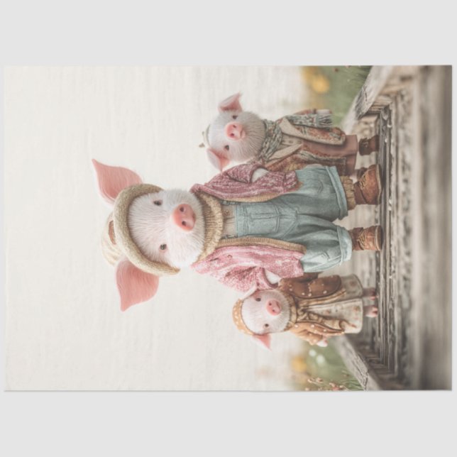 Decoupage Mama Pig & Piglets Whimsical Family Tissue Paper (Front)