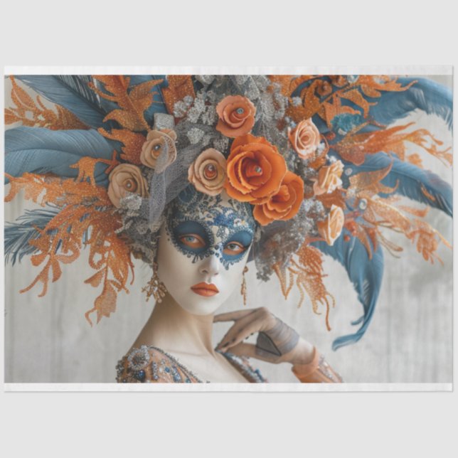 Decoupage Mardi Gras Queen with Headdress  Tissue Paper (Front)